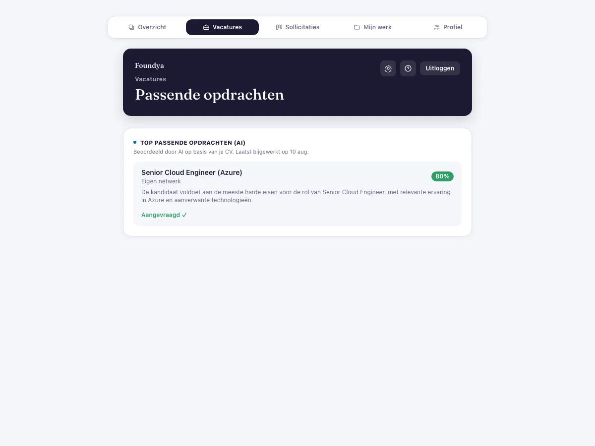 Kandidatenportaal-vacatures met AI-matches, per match wat aansluit en de aandachtspunten