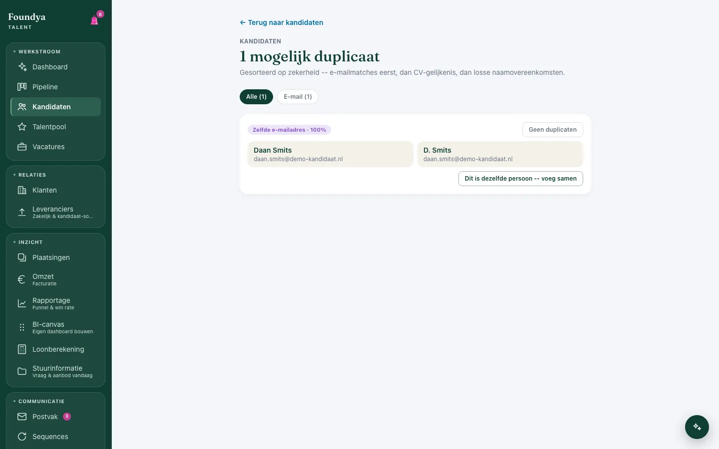 Automatische duplicaatdetectie tussen kandidaten