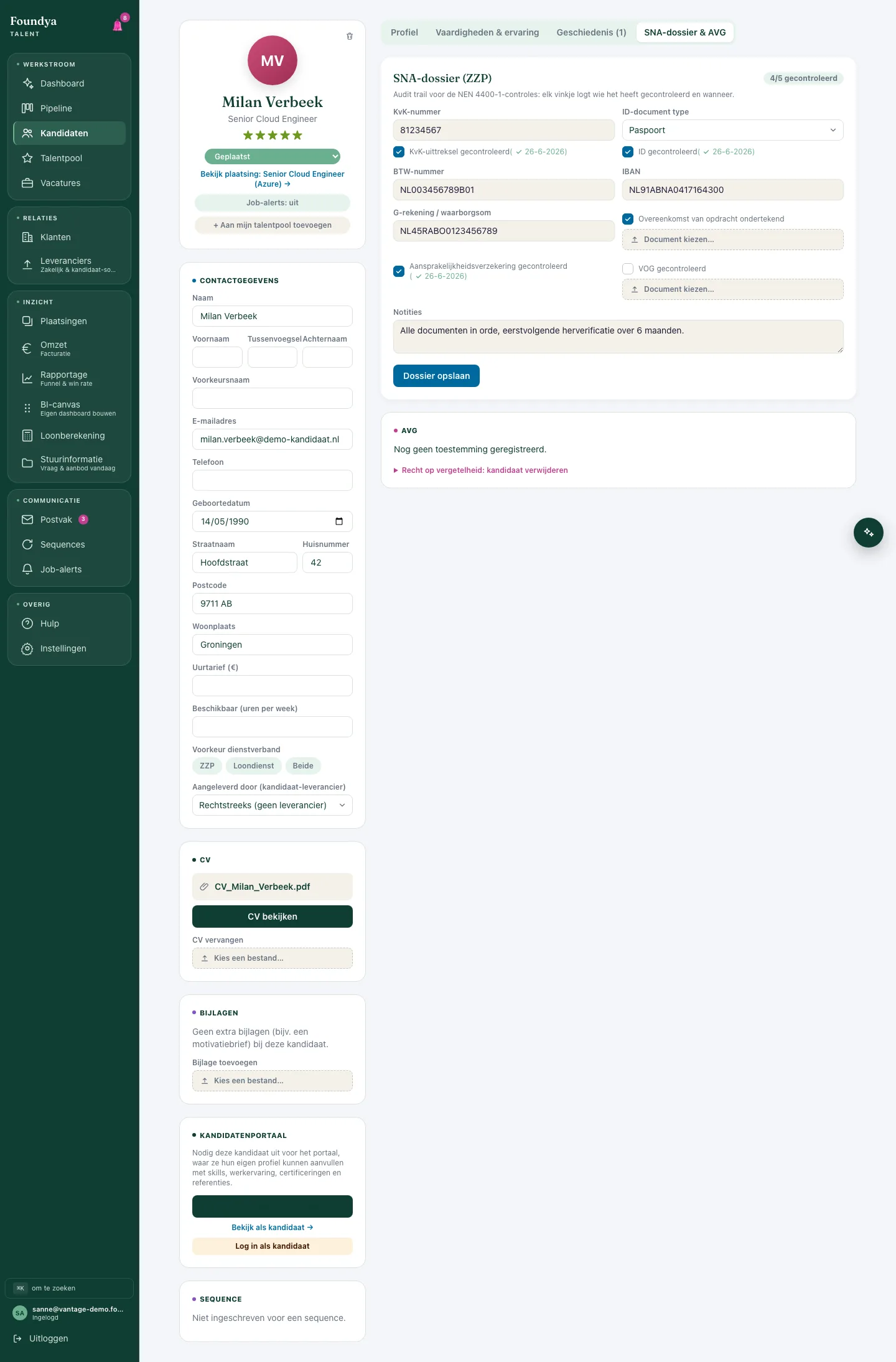 SNA-dossier (ZZP) van een kandidaat, volledig geverifieerd volgens NEN 4400-1