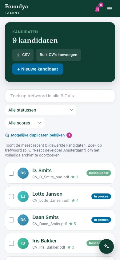 Kandidatenlijst op mobiel