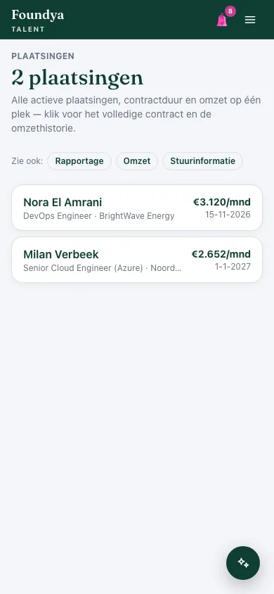Plaatsingenoverzicht op mobiel